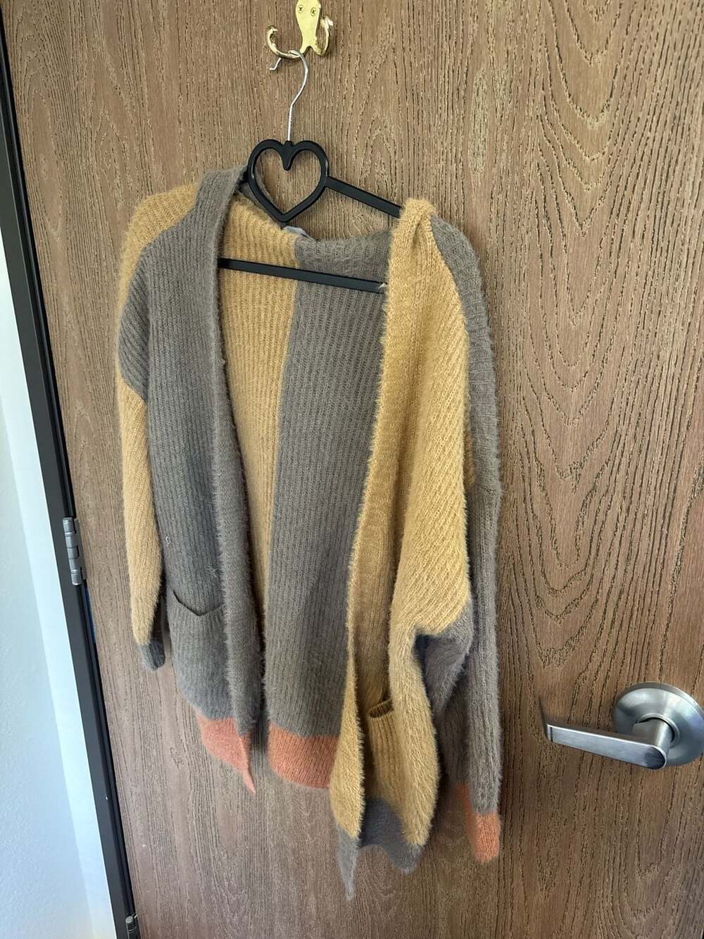 ON BLUE Colorblock Fuzzy Open Front Cardigan Sweater Size S